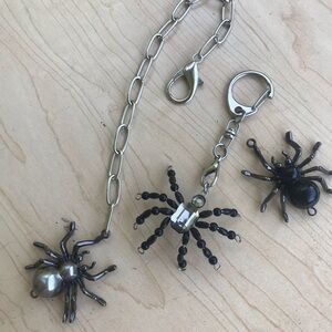 Handmade Spider Charm Keychain Trio - Black and Silver